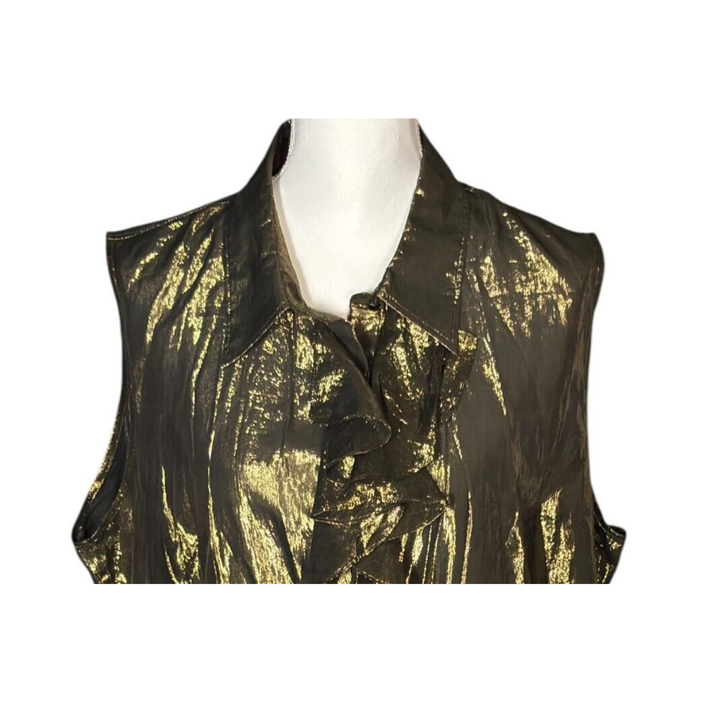 Ralph Lauren Gold Metallic Sleeveless Top Size 20W Silk Blend Dressy Glam Ruffle - Picture 4 of 9